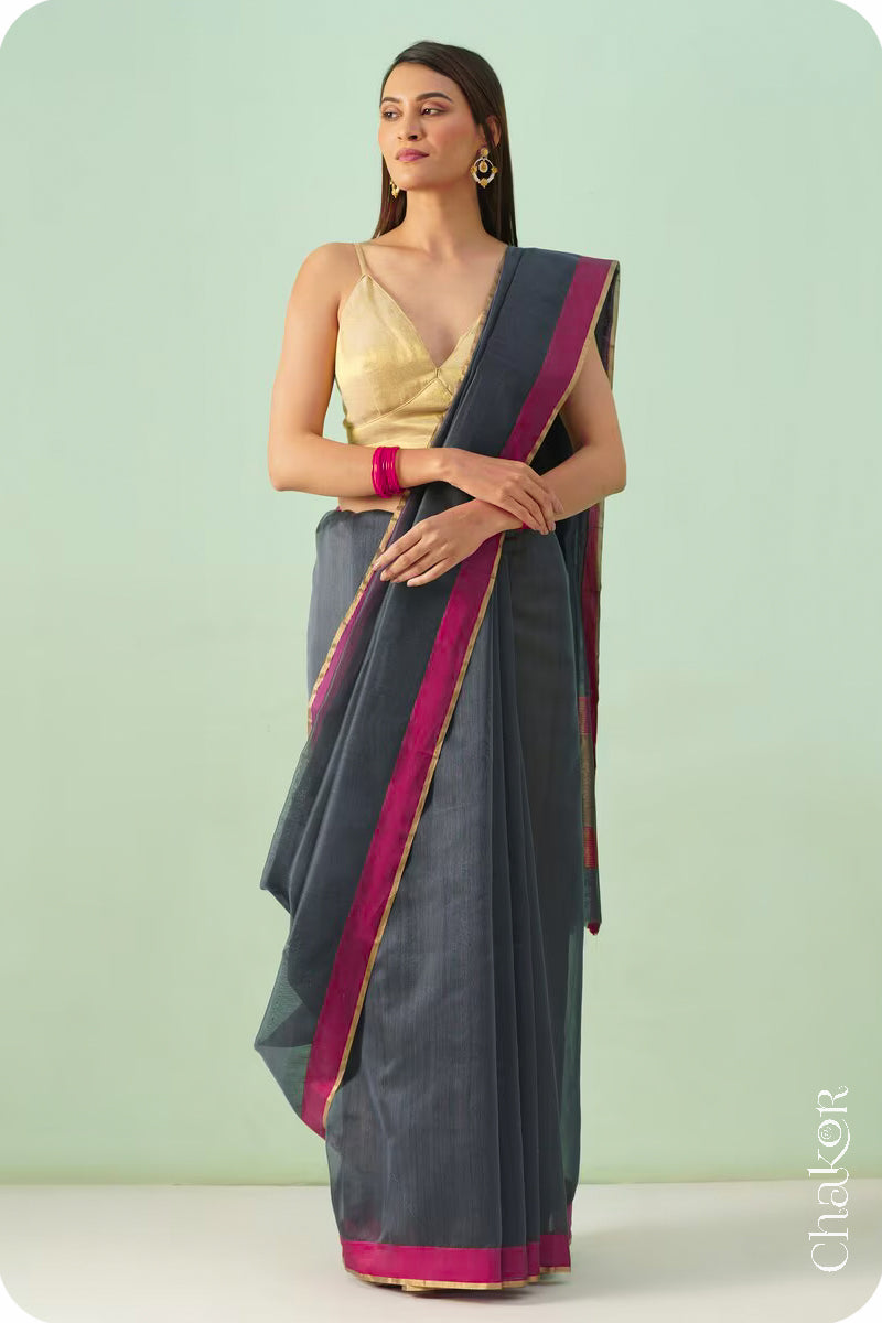 Grey Chanderi Silk Cotton Saree