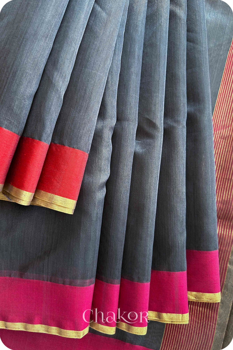 Grey Chanderi Silk Cotton Saree