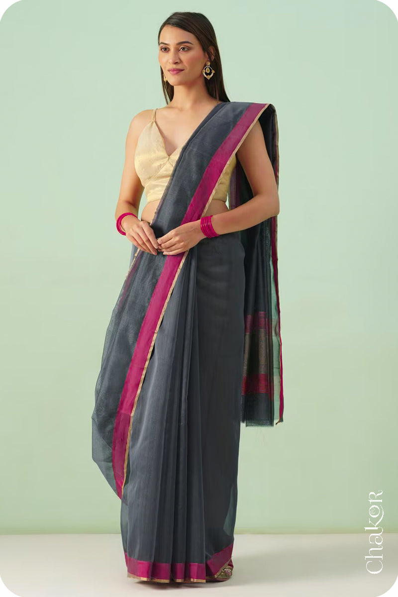 Grey Chanderi Silk Cotton Saree