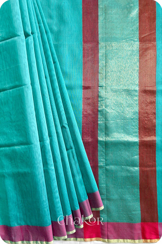 Sea Blue Chanderi Silk Cotton Saree