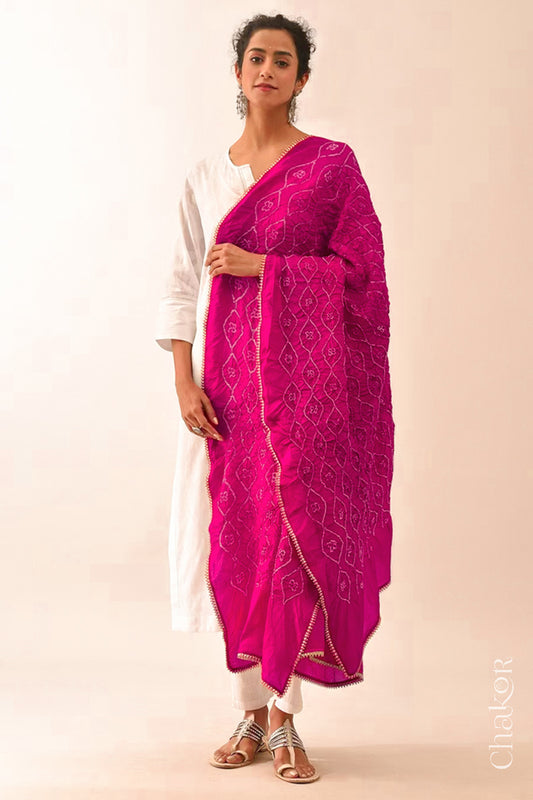 Rani Pink Bandhani Mulberry Silk Dupatta