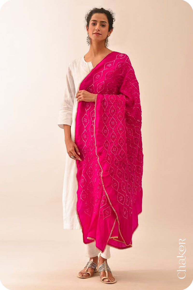 Rani Pink Bandhani Mulberry Silk Dupatta