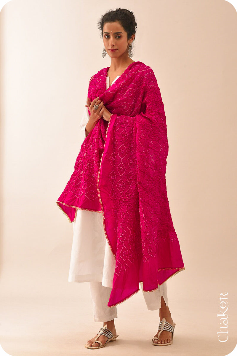 Rani Pink Bandhani Mulberry Silk Dupatta