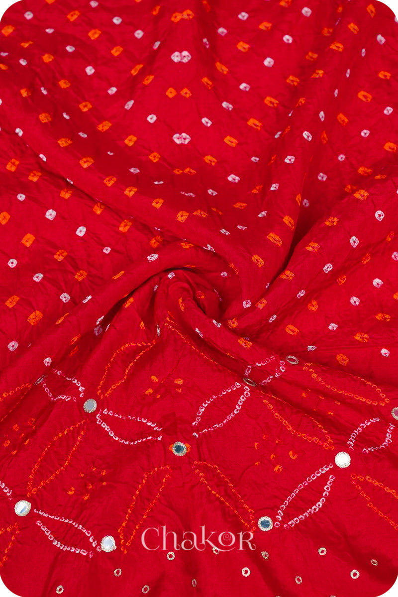 Red Bandhani Mulberry Silk Dupatta