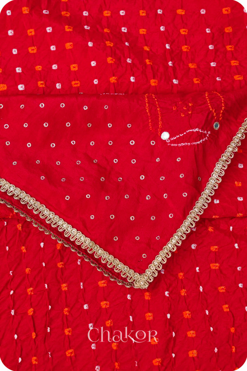 Red Bandhani Mulberry Silk Dupatta