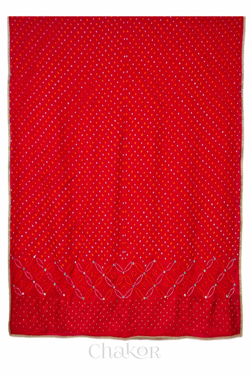 Red Bandhani Mulberry Silk Dupatta