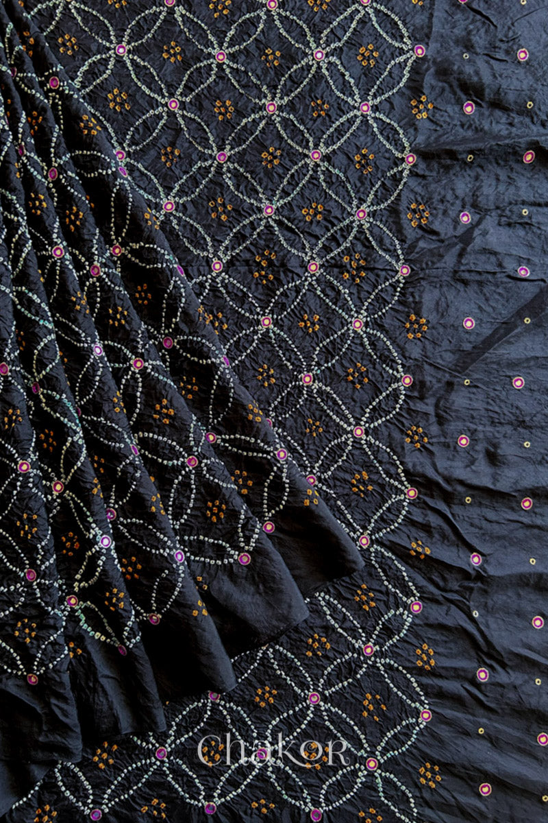 Black Bandhani Mulberry Silk Saree