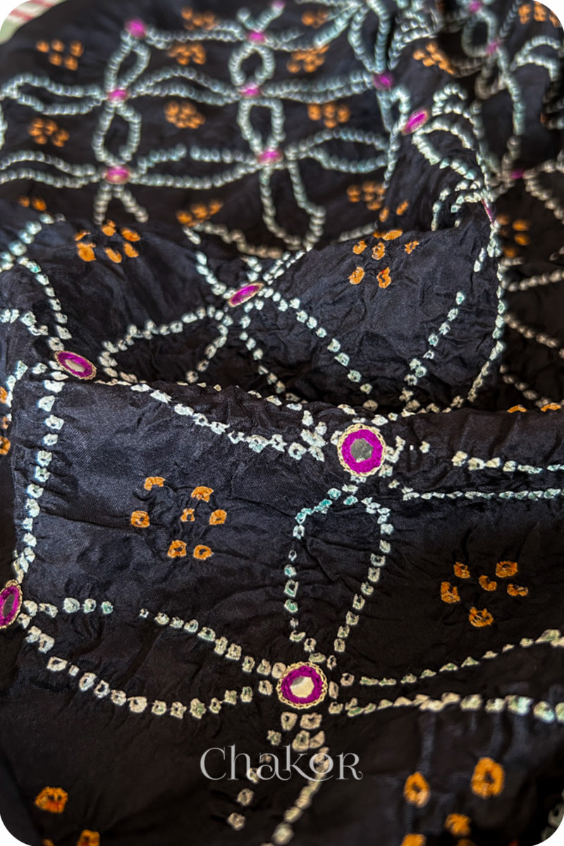 Black Bandhani Mulberry Silk Saree