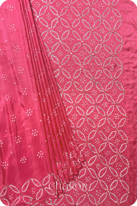 Strawberry Pink Bandhani Mulberry Silk Saree