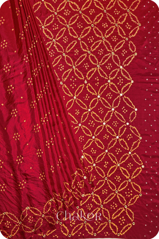 Red Bandhani Mulberry Silk Saree