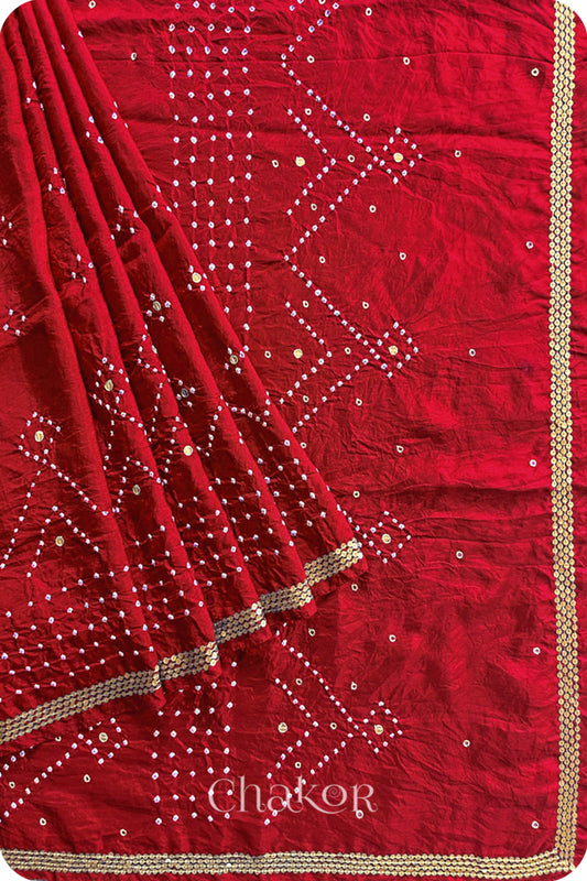 Red Bandhani Mulberry Silk Saree