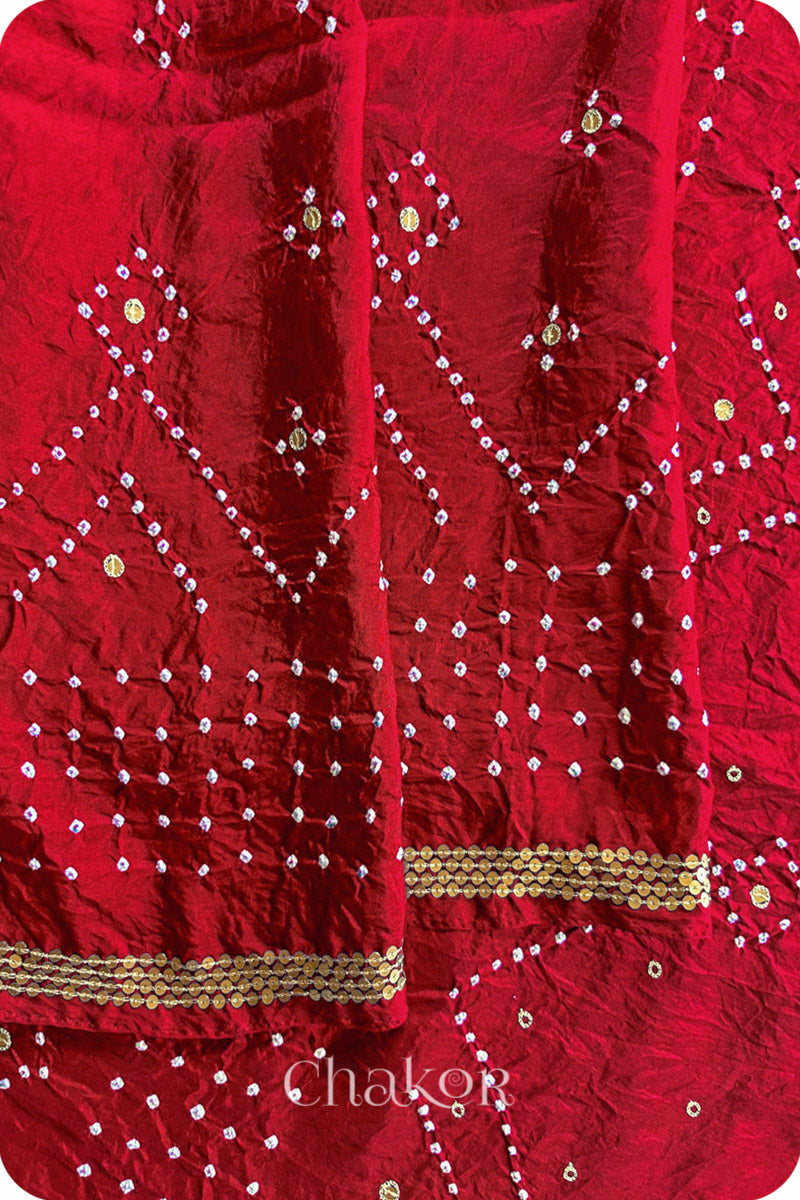 Red Bandhani Mulberry Silk Saree