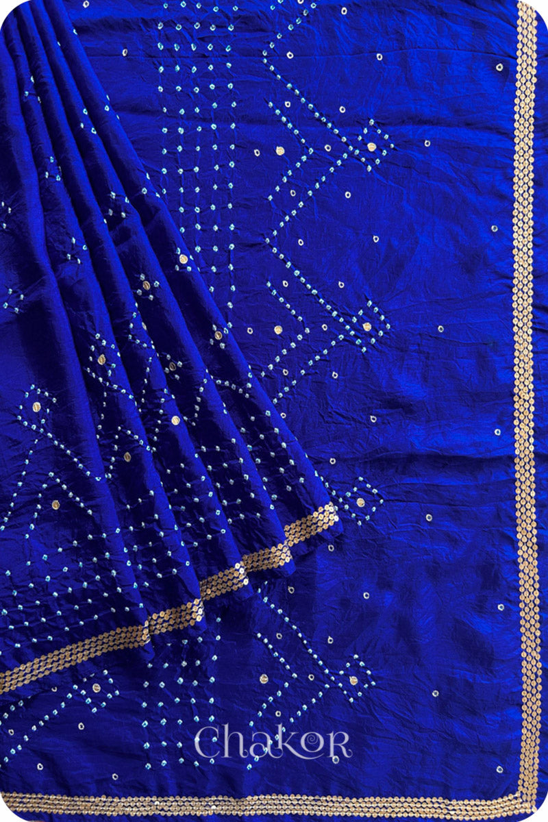 Blue Bandhani Mulberry Silk Saree