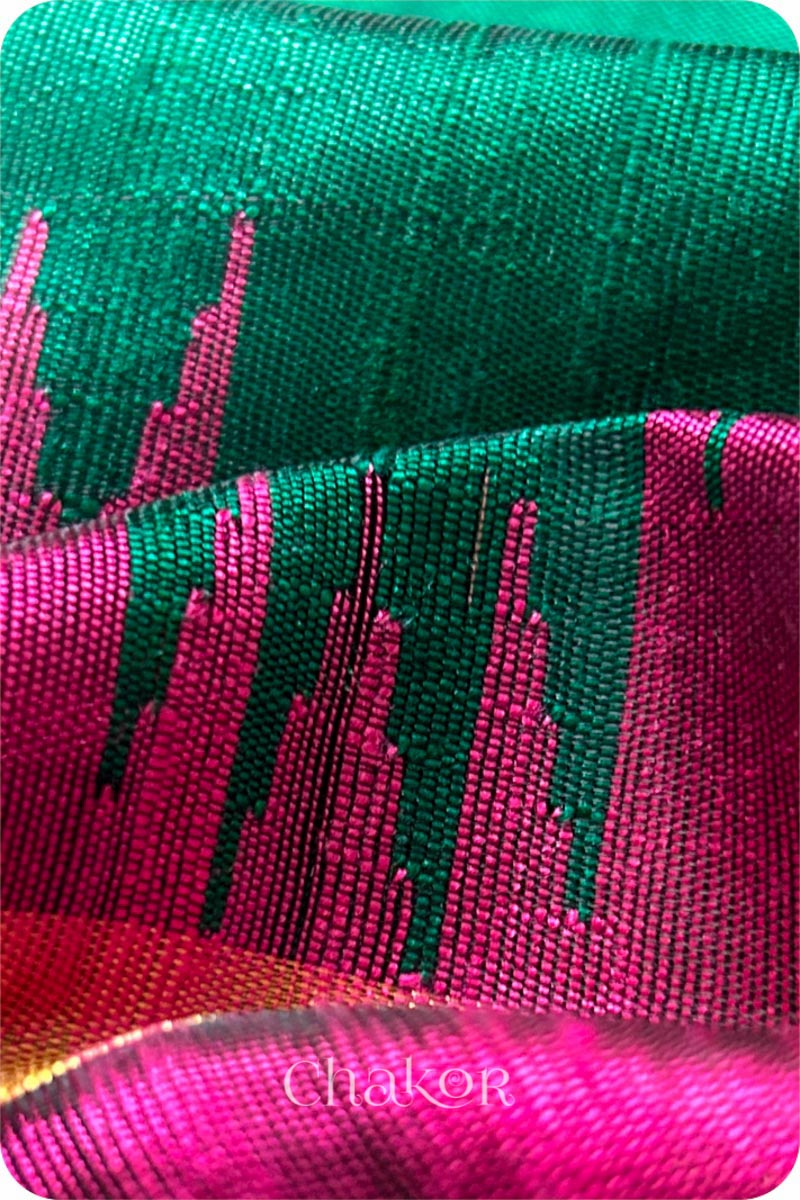 Green Pink Tussar Raw Silk Saree