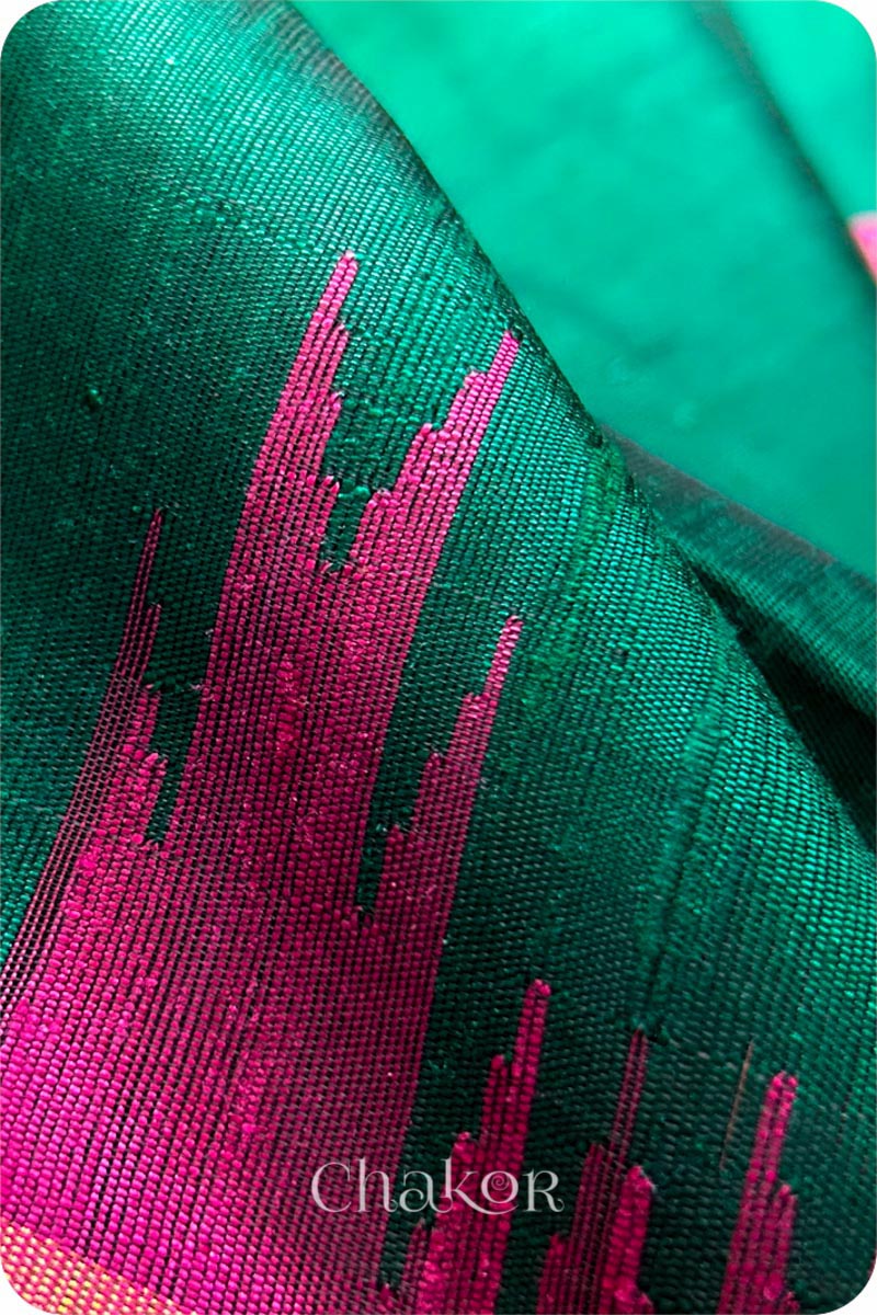 Green Pink Tussar Raw Silk Saree