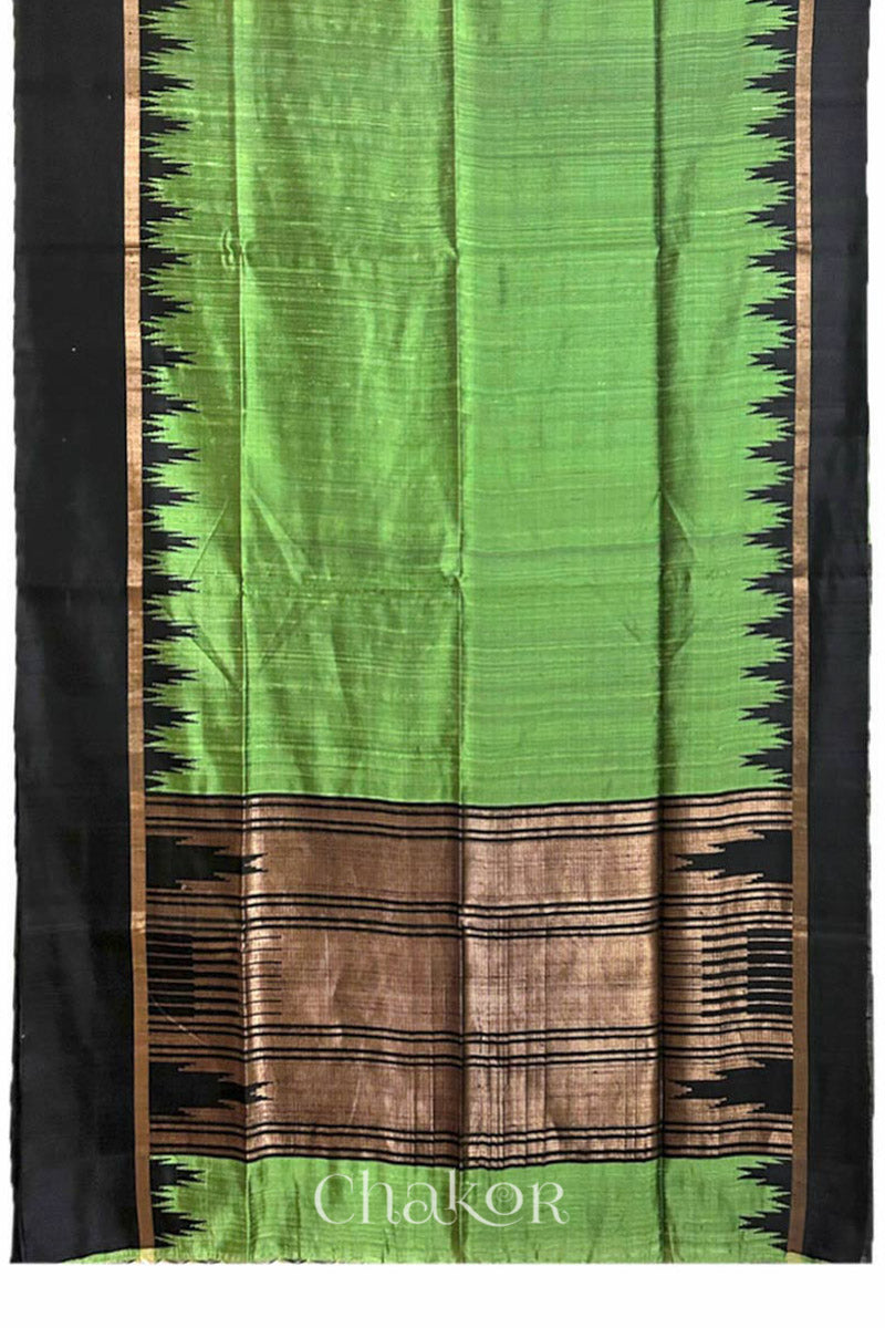 Green Black Tussar Raw Silk Saree