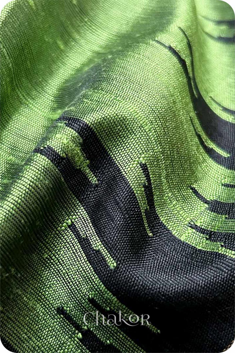 Green Black Tussar Raw Silk Saree