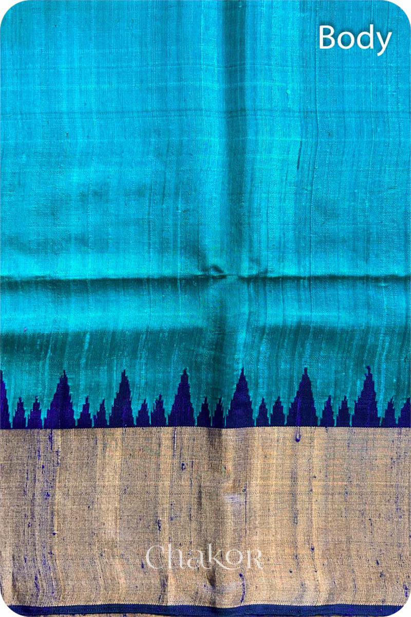 Jade Navy Tussar Raw Silk Saree