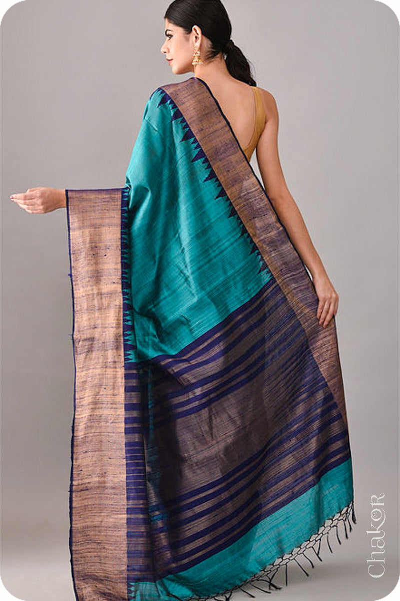 Jade Navy Tussar Raw Silk Saree