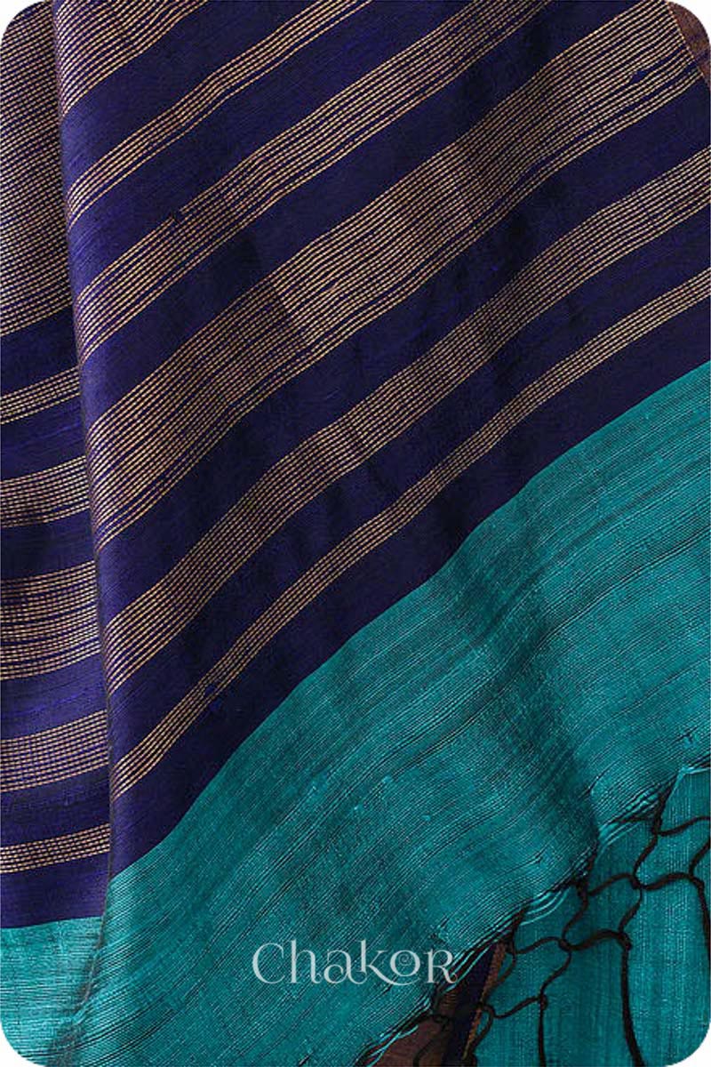 Jade Navy Tussar Raw Silk Saree