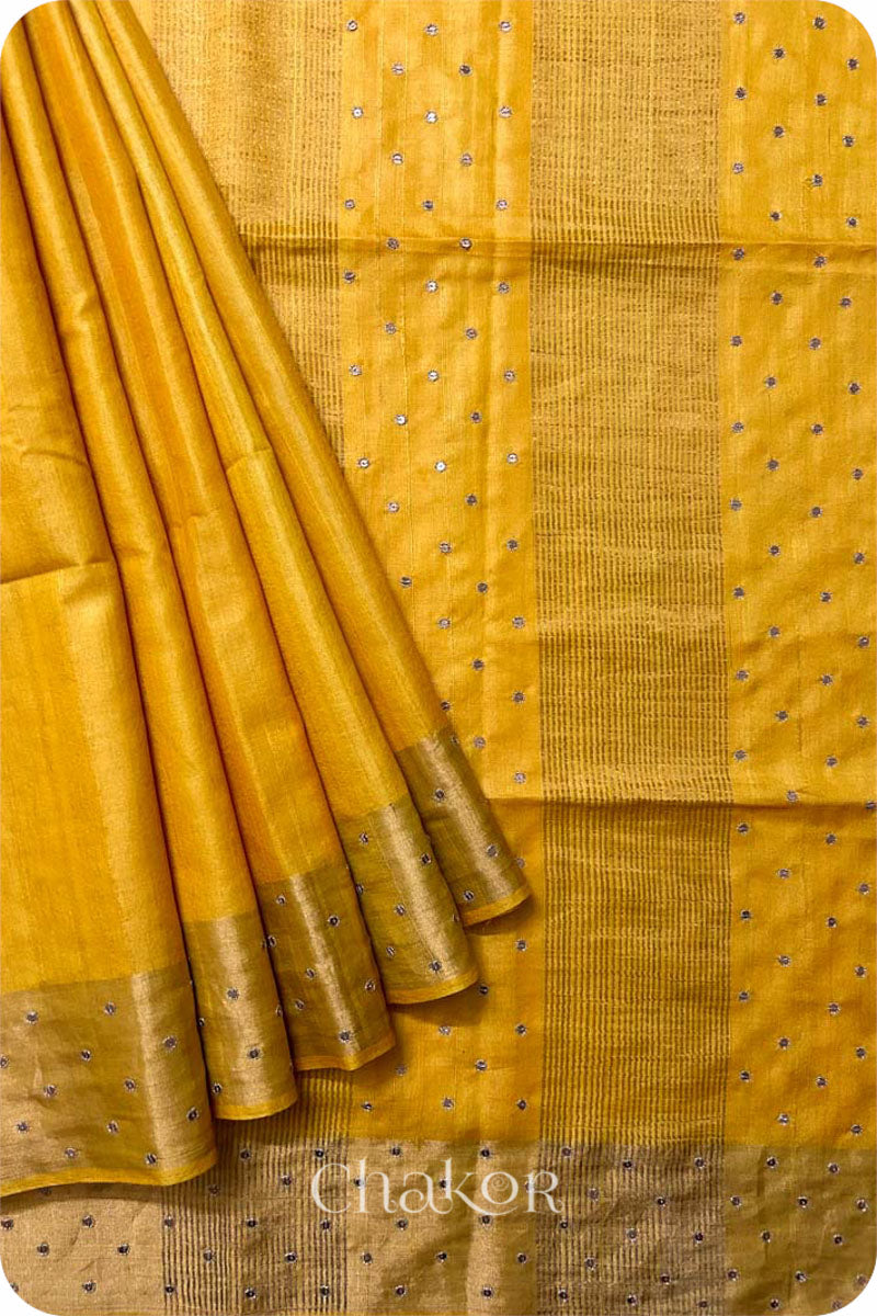 Yellow Tussar Silk Saree