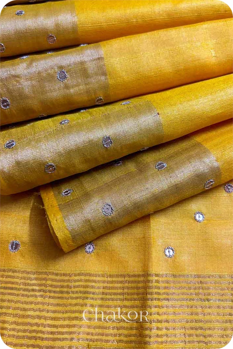 Yellow Tussar Silk Saree