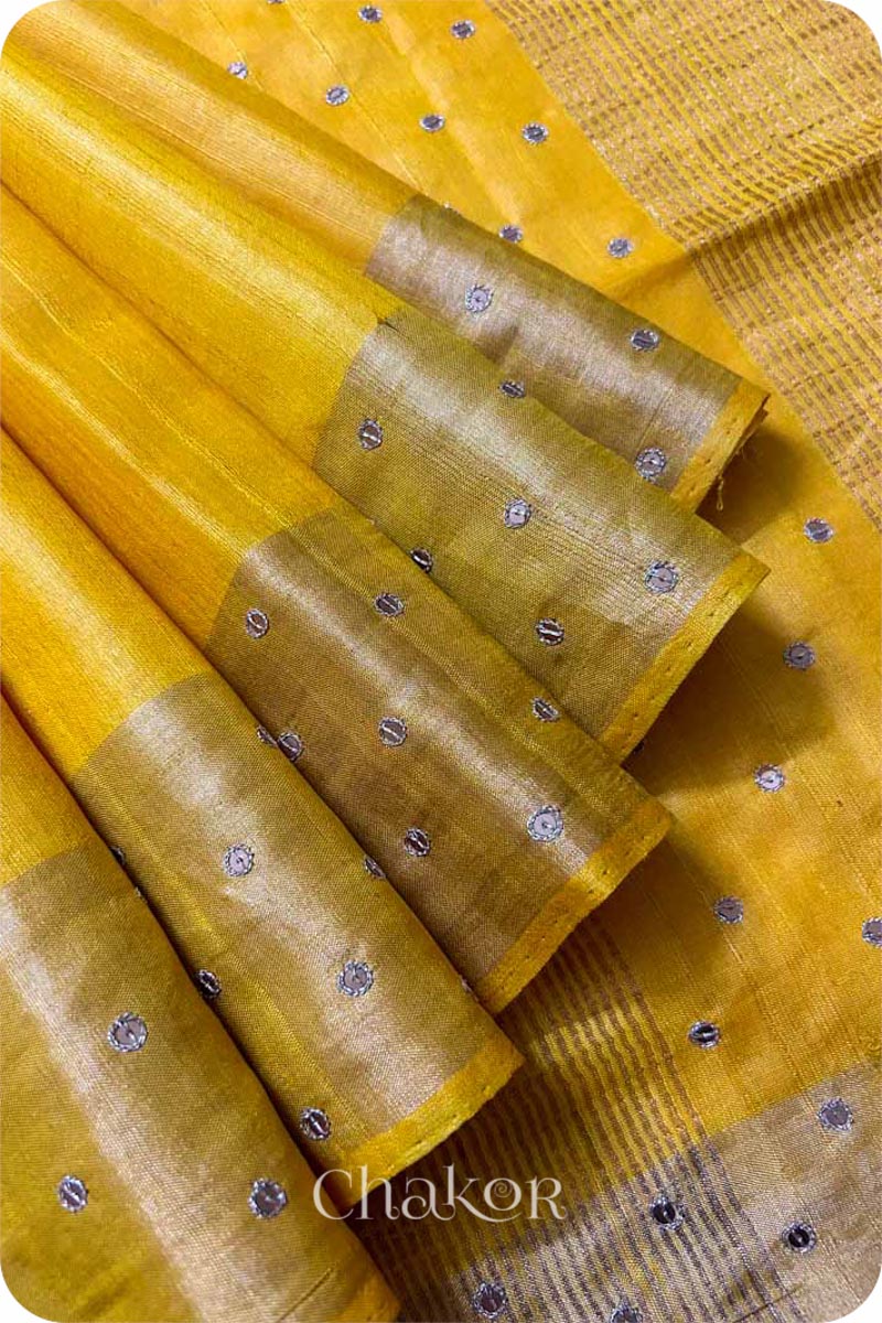 Yellow Tussar Silk Saree