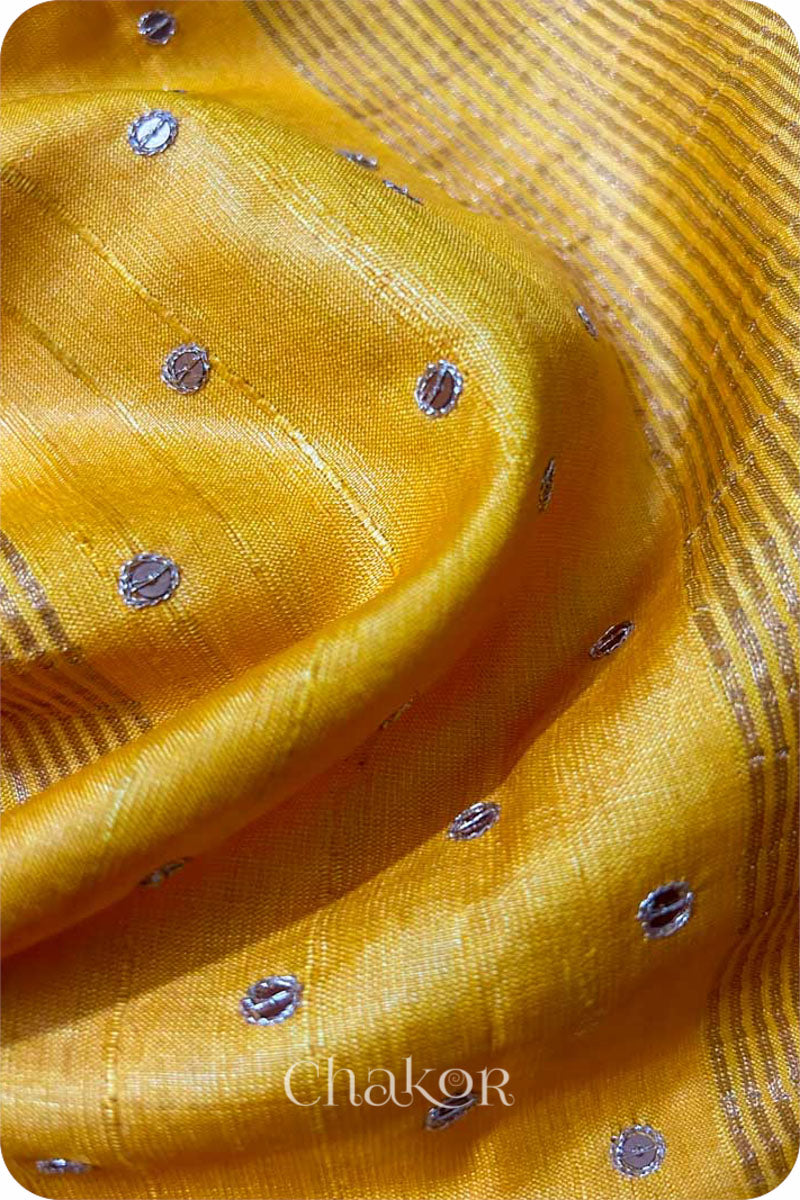 Yellow Tussar Silk Saree