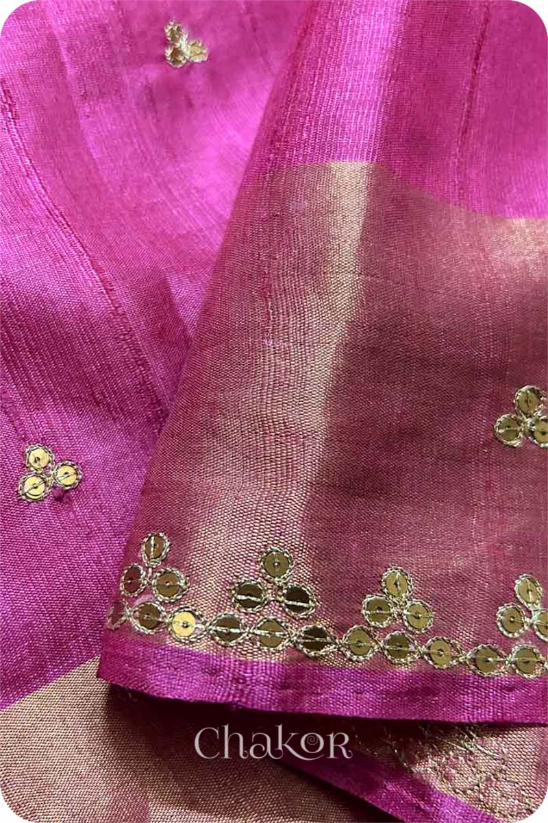 Pink Tussar Silk Saree