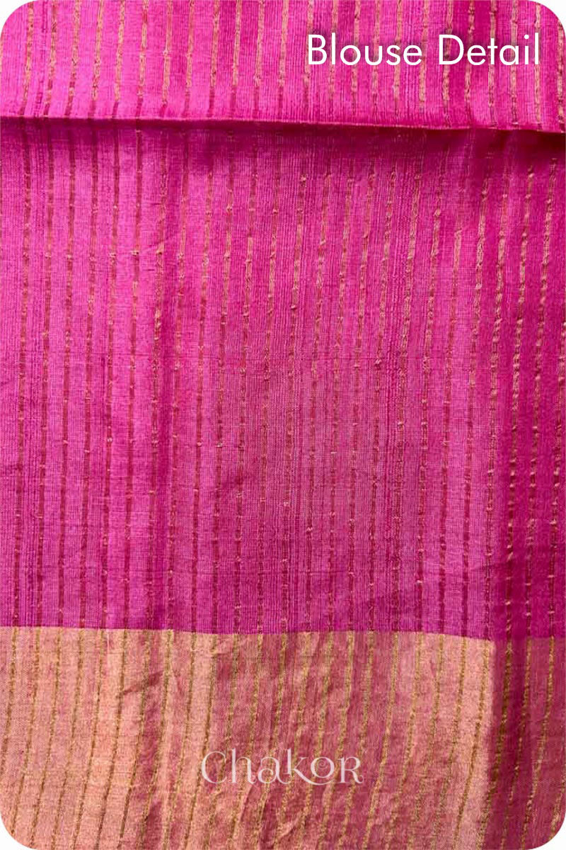 Pink Tussar Silk Saree