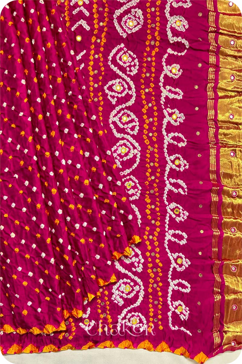 Rani Pink Bandhani Gaji Silk Saree