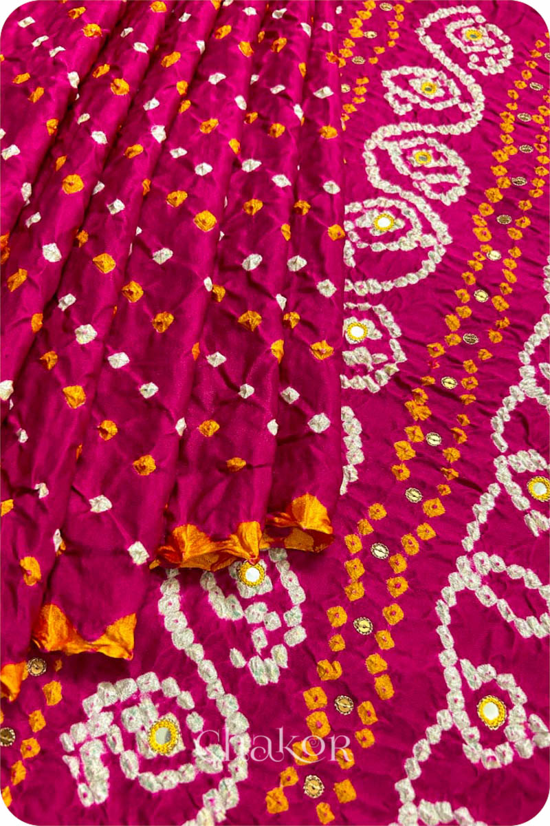 Rani Pink Bandhani Gaji Silk Saree