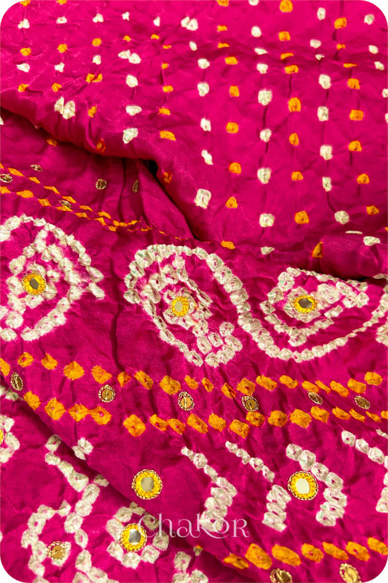 Rani Pink Bandhani Gaji Silk Saree