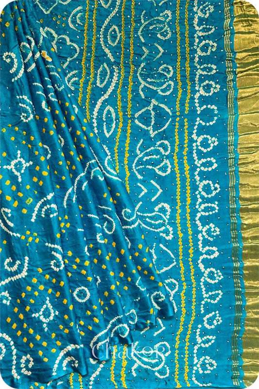 Peacock Blue Bandhani Gaji Silk Saree