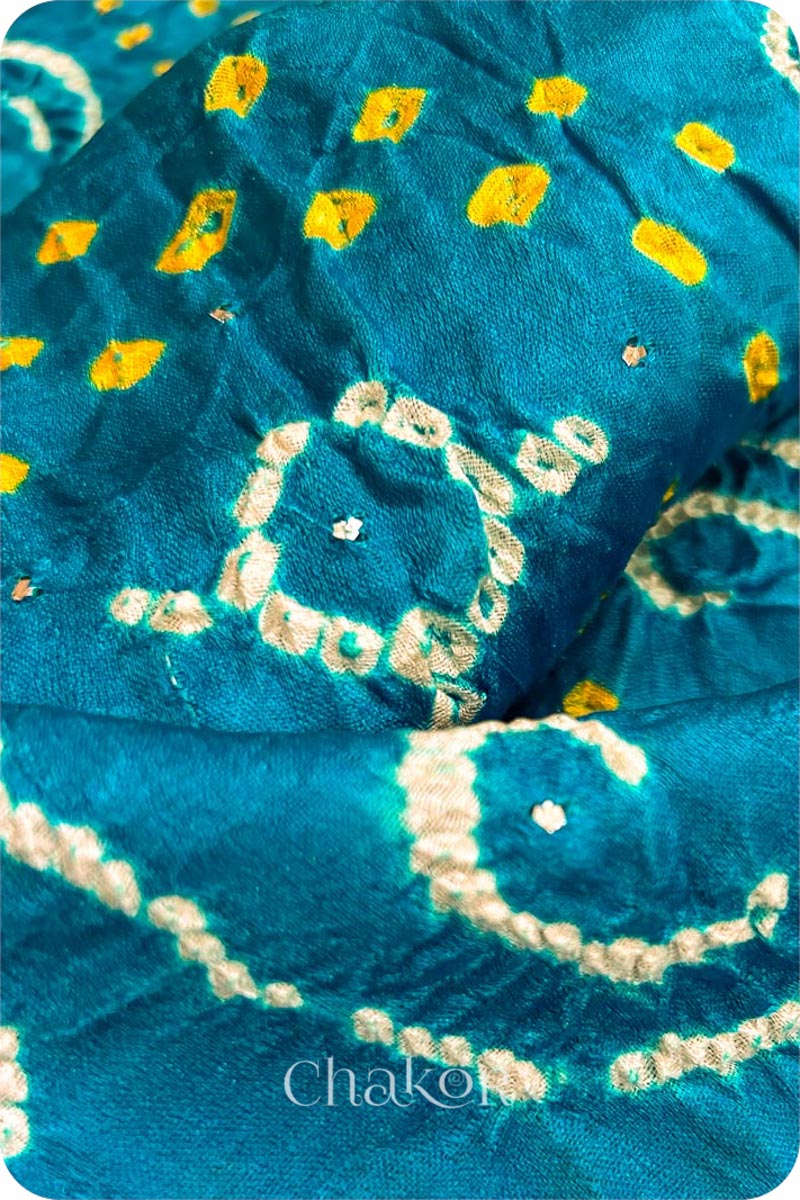 Peacock Blue Bandhani Gaji Silk Saree