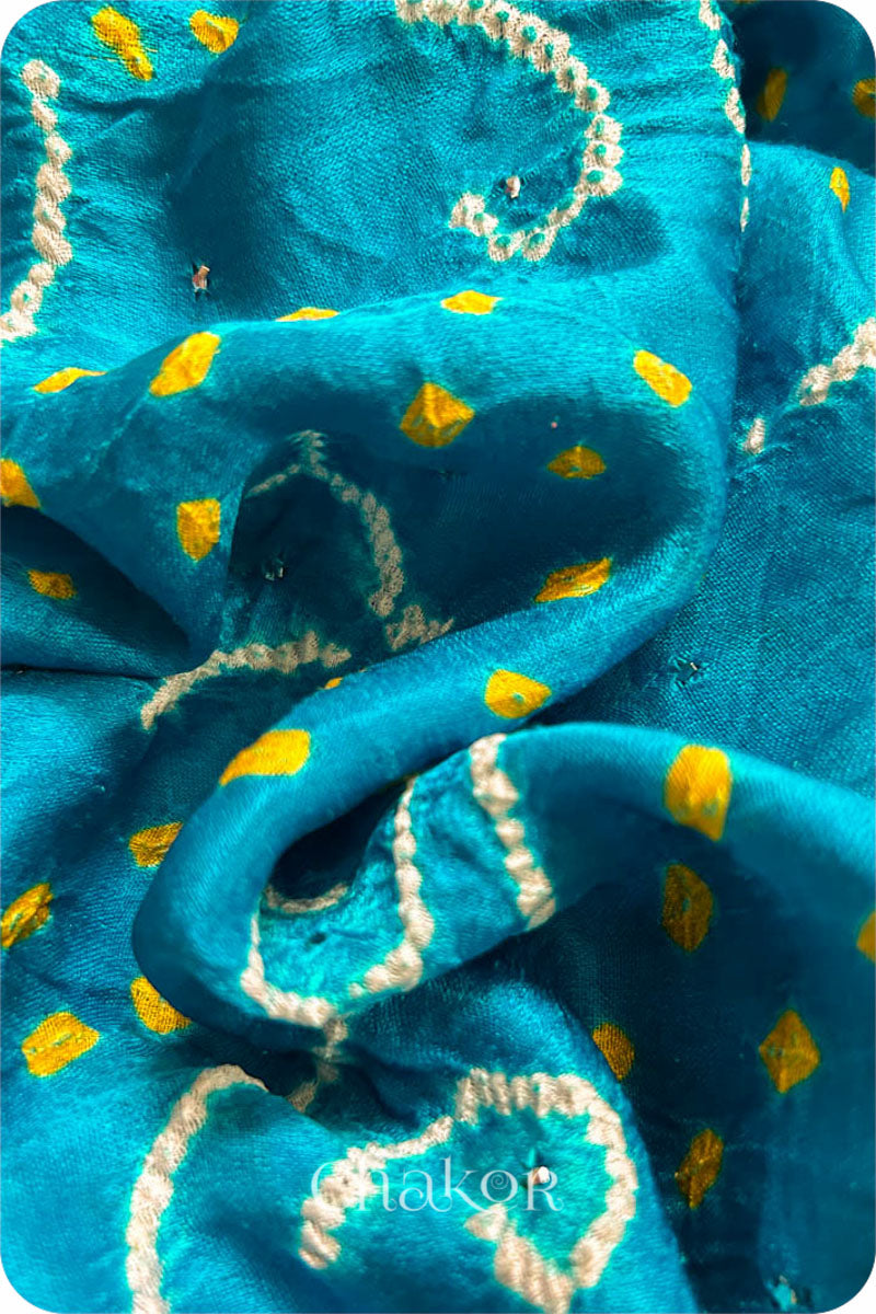 Peacock Blue Bandhani Gaji Silk Saree