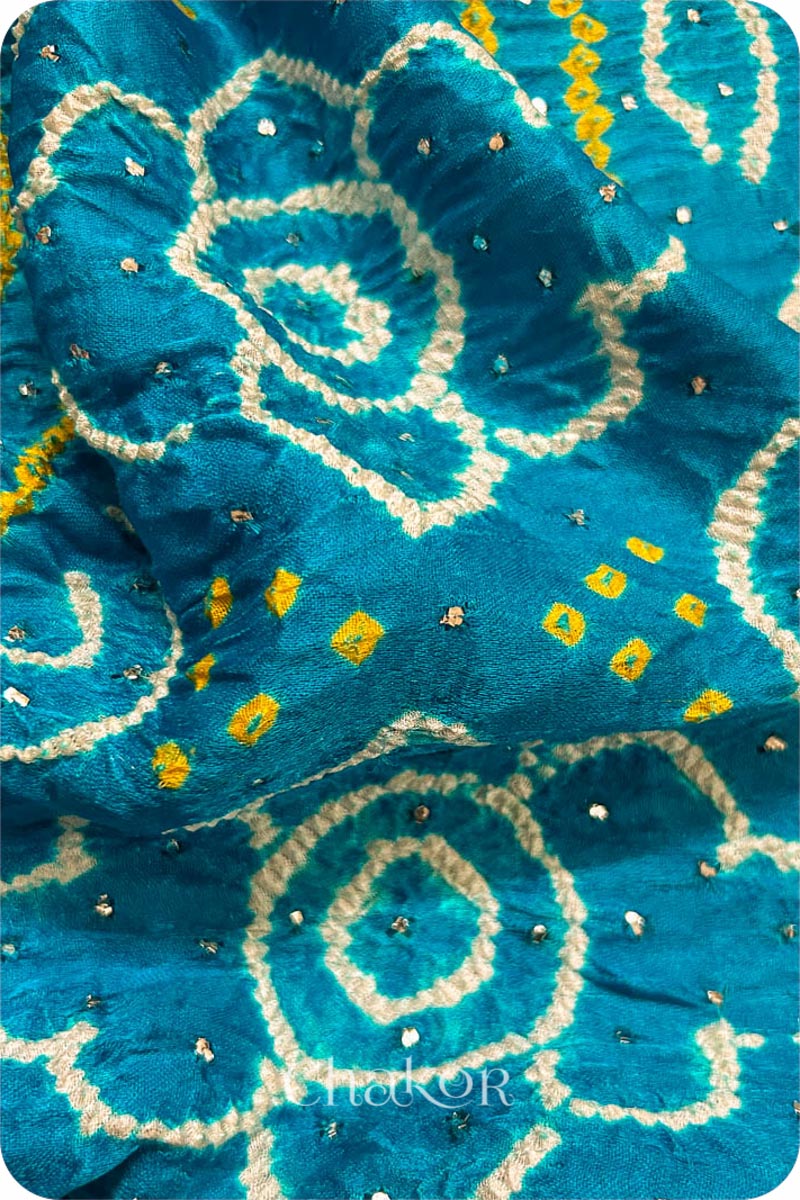 Peacock Blue Bandhani Gaji Silk Saree