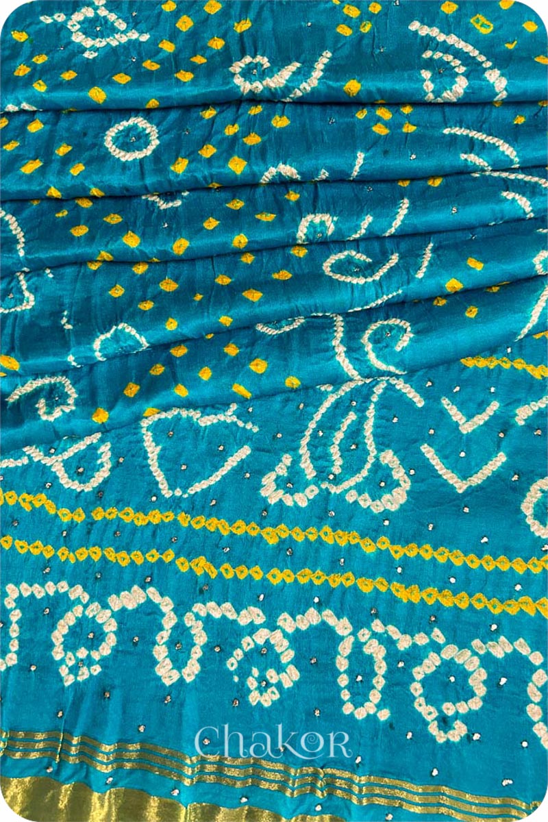 Peacock Blue Bandhani Gaji Silk Saree