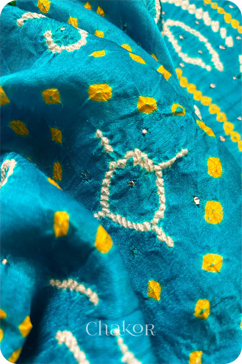 Peacock Blue Bandhani Gaji Silk Saree