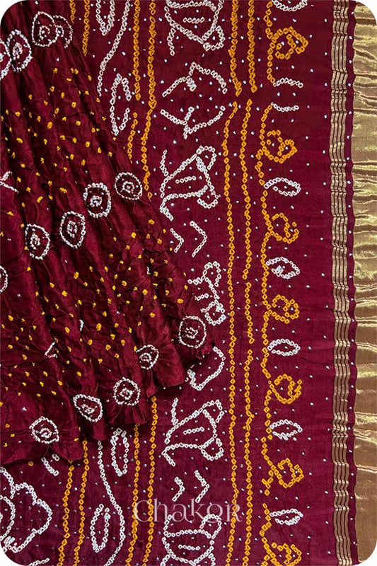 Maroon Bandhani Gaji Silk Saree