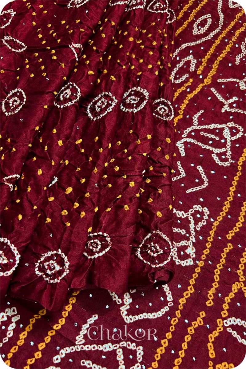 Maroon Bandhani Gaji Silk Saree