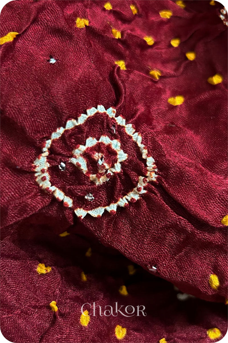 Maroon Bandhani Gaji Silk Saree