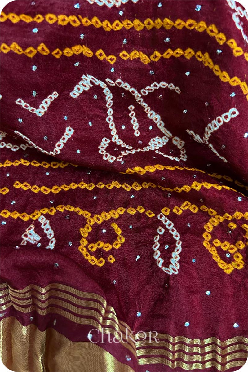 Maroon Bandhani Gaji Silk Saree