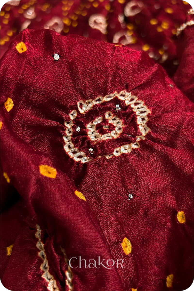 Maroon Bandhani Gaji Silk Saree