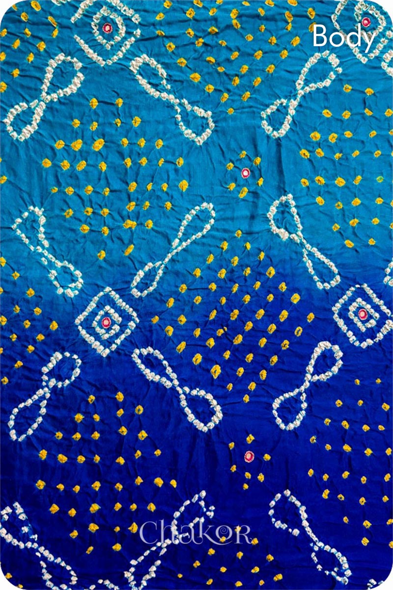 Peacock Blue Ombre Bandhani Gaji Silk Saree