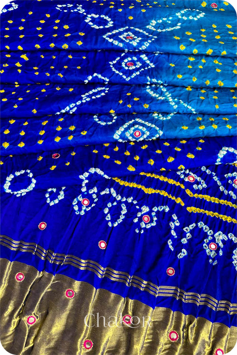 Peacock Blue Ombre Bandhani Gaji Silk Saree