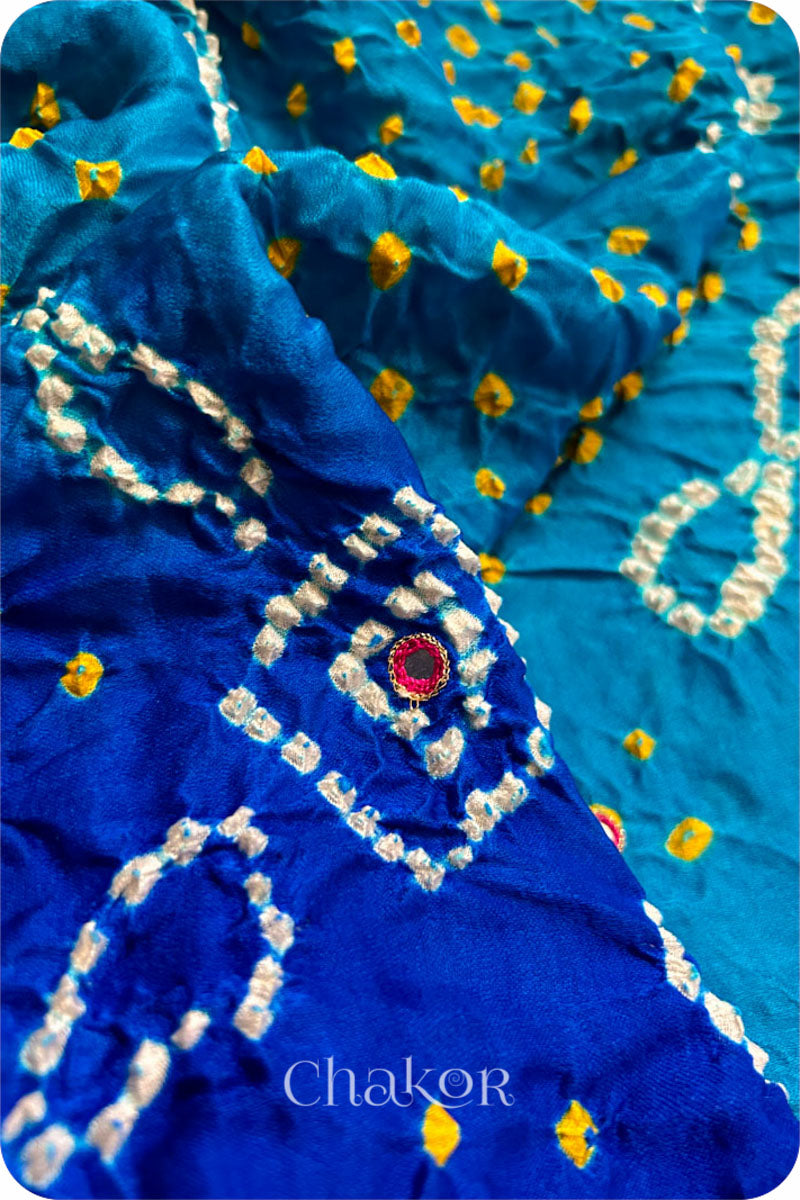 Peacock Blue Ombre Bandhani Gaji Silk Saree