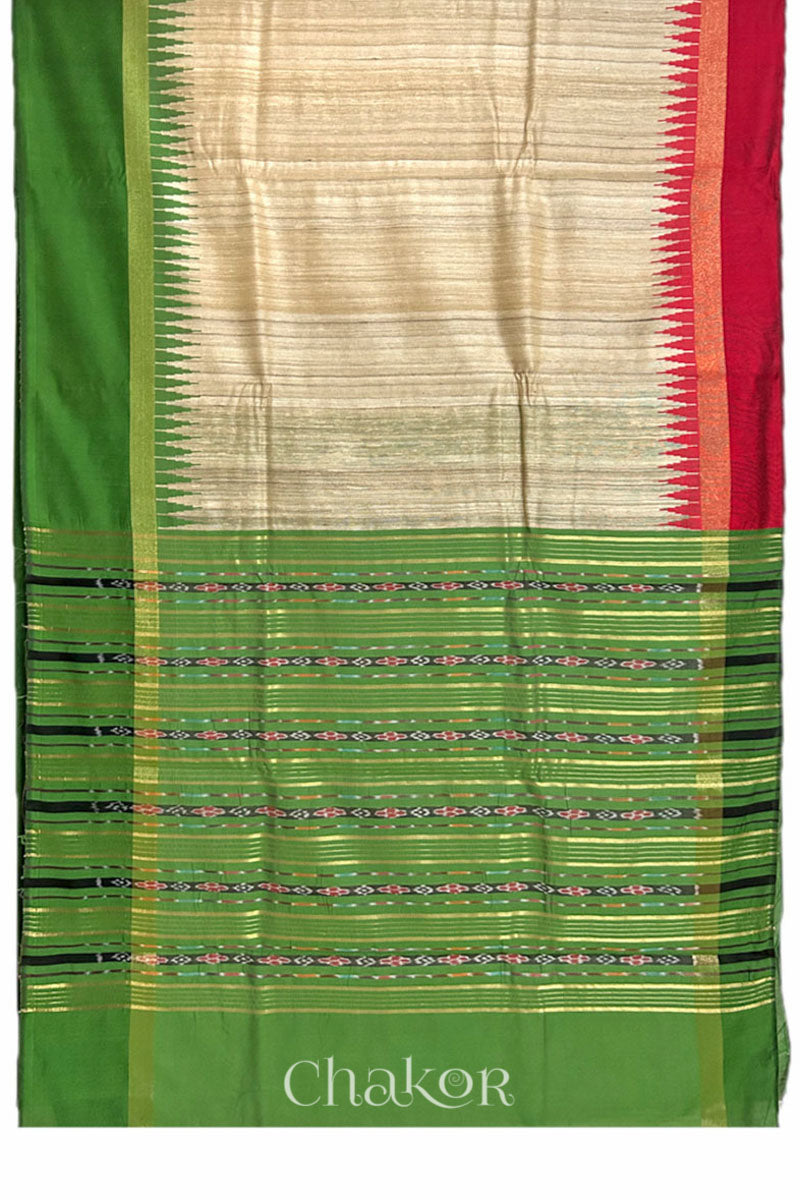 Natural Green Tussar Khadi Silk Saree