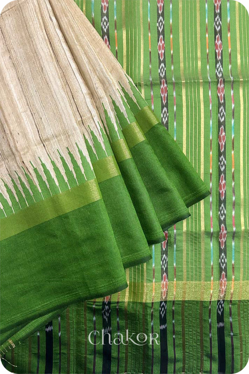 Natural Green Tussar Khadi Silk Saree