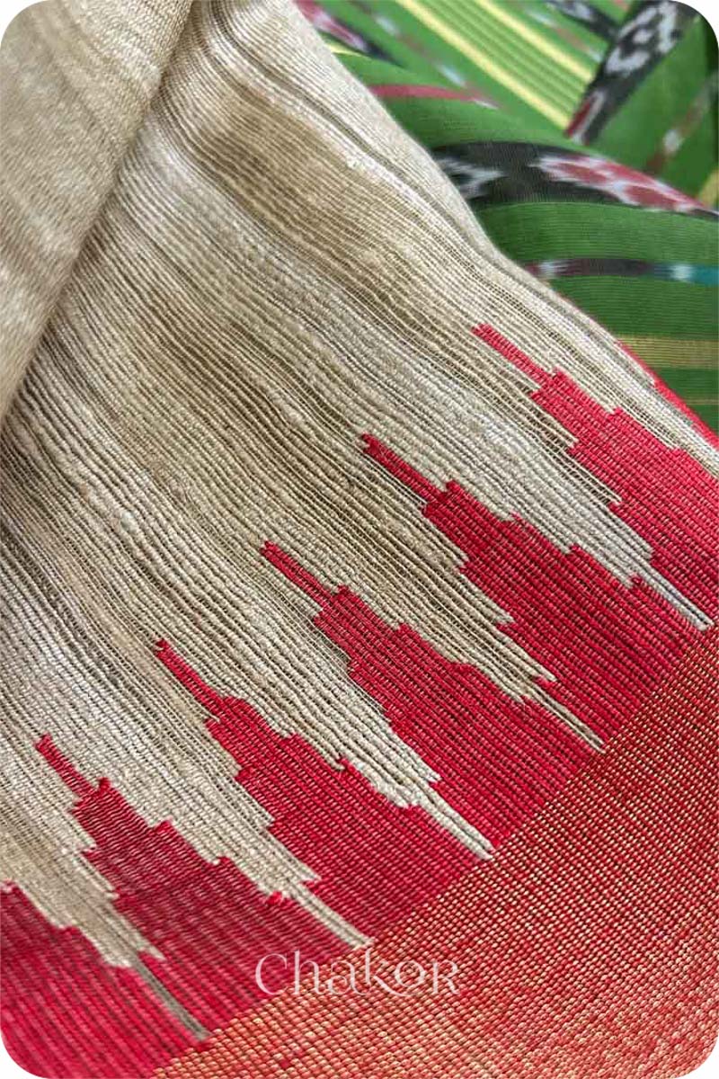 Natural Green Tussar Khadi Silk Saree